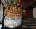 The woven bamboo basket on top is natural colored and the bottom is white Royalty Free Stock Photo