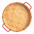 Woven Bamboo Tray with Red Handles on White Background a Rustic Style Royalty Free Stock Photo
