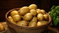 Woven basket brimming with petite potatoes