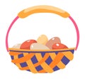 Woven basket with eggs, farming and agriculture