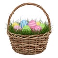 A woven basket filled with colorful easter eggs on transparent background Royalty Free Stock Photo
