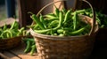 Woven basket filled with fresh, vibrant okra