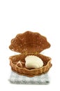 Woven basket, towel and soap Royalty Free Stock Photo