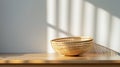 Woven Basket on Wooden Table in Sunlit Room. Generative ai Royalty Free Stock Photo