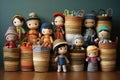 woven baskets filled with handmade dolls