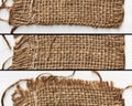 Woven cloth texture in banner Border fabric texture of torn linen sacking cloth Royalty Free Stock Photo