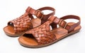 Woven Leather Sandals on White Background