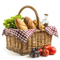 Woven picnic basket with food isolated on white background for outdoor themes, Ai Generated Royalty Free Stock Photo
