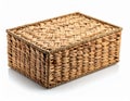 Woven Rectangular Basket with Lid in Warm Brown Tones on White Background Royalty Free Stock Photo