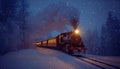 Woven from a Snowy Tale: Polar Express in the Reflection of Snowy Roof Royalty Free Stock Photo