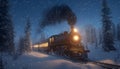 Woven from a Snowy Tale: Polar Express in the Reflection of Snowy Roof Royalty Free Stock Photo