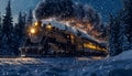 Woven from a Snowy Tale: Polar Express in the Reflection of Snowy Roof Royalty Free Stock Photo