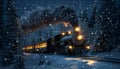 Woven from a Snowy Tale: Polar Express in the Reflection of Snowy Roof Royalty Free Stock Photo