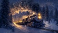 Woven from a Snowy Tale: Polar Express in the Reflection of Snowy Roof Royalty Free Stock Photo