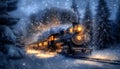 Woven from a Snowy Tale: Polar Express in the Reflection of Snowy Roof Royalty Free Stock Photo