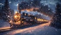 Woven from a Snowy Tale: Polar Express in the Reflection of Snowy Roof Royalty Free Stock Photo