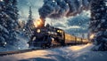 Woven from a Snowy Tale: Polar Express in the Reflection of Snowy Roof Royalty Free Stock Photo