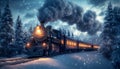 Woven from a Snowy Tale: Polar Express in the Reflection of Snowy Roof Royalty Free Stock Photo