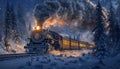 Woven from a Snowy Tale: Polar Express in the Reflection of Snowy Roof Royalty Free Stock Photo