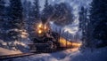 Woven from a Snowy Tale: Polar Express in the Reflection of Snowy Roof Royalty Free Stock Photo