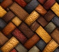 Woven texture created from multiple leather strips in varying shades and orientations pattern design Royalty Free Stock Photo
