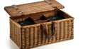 Woven wicker picnic basket with leather handle generated by AI