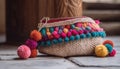 Woven woolen winter gift, homemade craft with multi colored pattern generated by AI