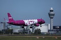 Wow Air takes off from Netherlands, AMS Amsterdam Airport Schiphol Royalty Free Stock Photo