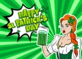 Wow face red pop art woman St Patrick day Royalty Free Stock Photo