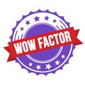 WOW FACTOR text on red violet ribbon stamp Royalty Free Stock Photo