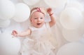 Wow. Family. Child care. Childrens day. Small girl. Happy birthday. Sweet little baby. New life and birth. Portrait of Royalty Free Stock Photo