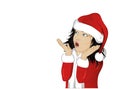 Wow. Girl in Santa Claus costume very surprised. Child. Vector