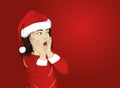 Wow. Girl in Santa Claus costume very surprised. Child. Vector