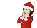 Wow. Girl in Santa Claus costume very surprised. Child. Vector