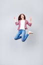 Wow! Happiness, dream, fun, joy concept. Very excited happy cute Royalty Free Stock Photo