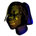 Wow pop art face. Sexy emotion african girl Vector colorful 3d greed background