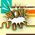 WOW - retro lettering with shadows, halftone pattern on retro poster background. Royalty Free Stock Photo