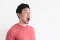 Wow and shocked face of funny man isolated on white background.