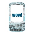 Wow text, global communication concept . Detailed modern smartphone isolated on white Royalty Free Stock Photo