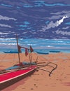 Bangka in Santa Fe Beach Bantayan Island Philippines WPA Poster Art