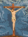 The Crucified Jesus Christ on the Cross During Crucifixion WPA Poster Art