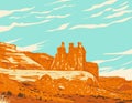 Three Gossips Within Courthouse Towers Cluster In Arches National Park Utah WPA Poster Art