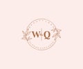 ,initial WQ letters Beautiful floral feminine editable premade monoline logo suitable for spa salon skin hair beauty boutique and