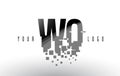 WQ W Q Pixel Letter Logo with Digital Shattered Black Squares