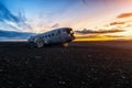 Wracked airplane in sunset Royalty Free Stock Photo