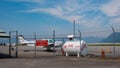 Wrangell, Alaska USA - May 26, 2019: flammable restricted area with aircraft and cistern