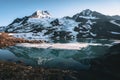 Wrangell-St. Elias National Park and Preserve, Alaska. Sunset view with glacier lake and glaciers with mountains and Royalty Free Stock Photo