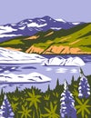 Wrangell-St. Elias National Park and Preserve with Purple Lupins in Nizina Lake in Alaska WPA Poster Art