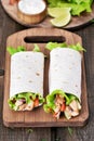 Wrap sandwiches with chicken meat Royalty Free Stock Photo