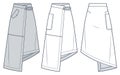 Wrap Skirt technical fashion illustration. Asymmetric Skirt fashion flat technical drawing template, midi lengths, A-line